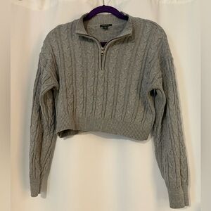 Wild Fable Gray Cropped Cable Knit 3/4 Zip Sweater